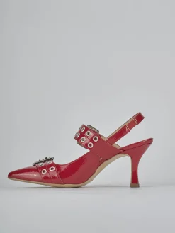 Slingback tacco 7cm vernice rosso