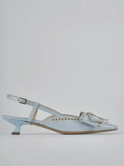 Slingback tacco 4cm vernice azzurro