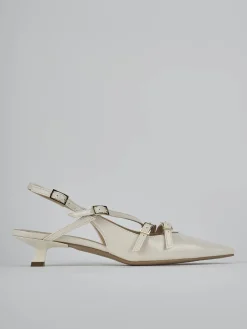 Slingback tacco 4cm vernice bianco