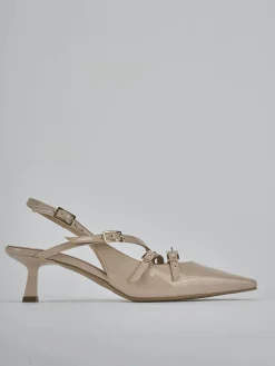 Slingback tacco 7cm vernice beige