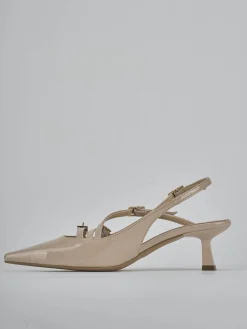 Slingback tacco 7cm vernice beige