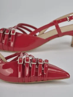 Slingback tacco 4cm vernice rosso