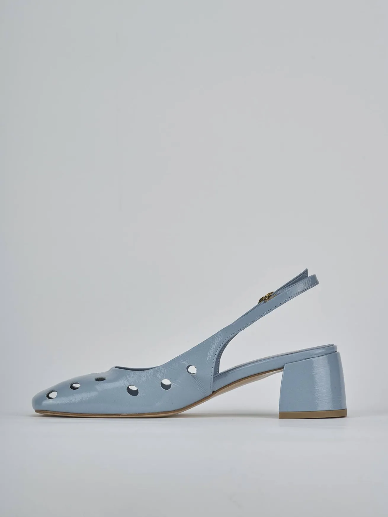 Slingback tacco 5cm vernice azzurro