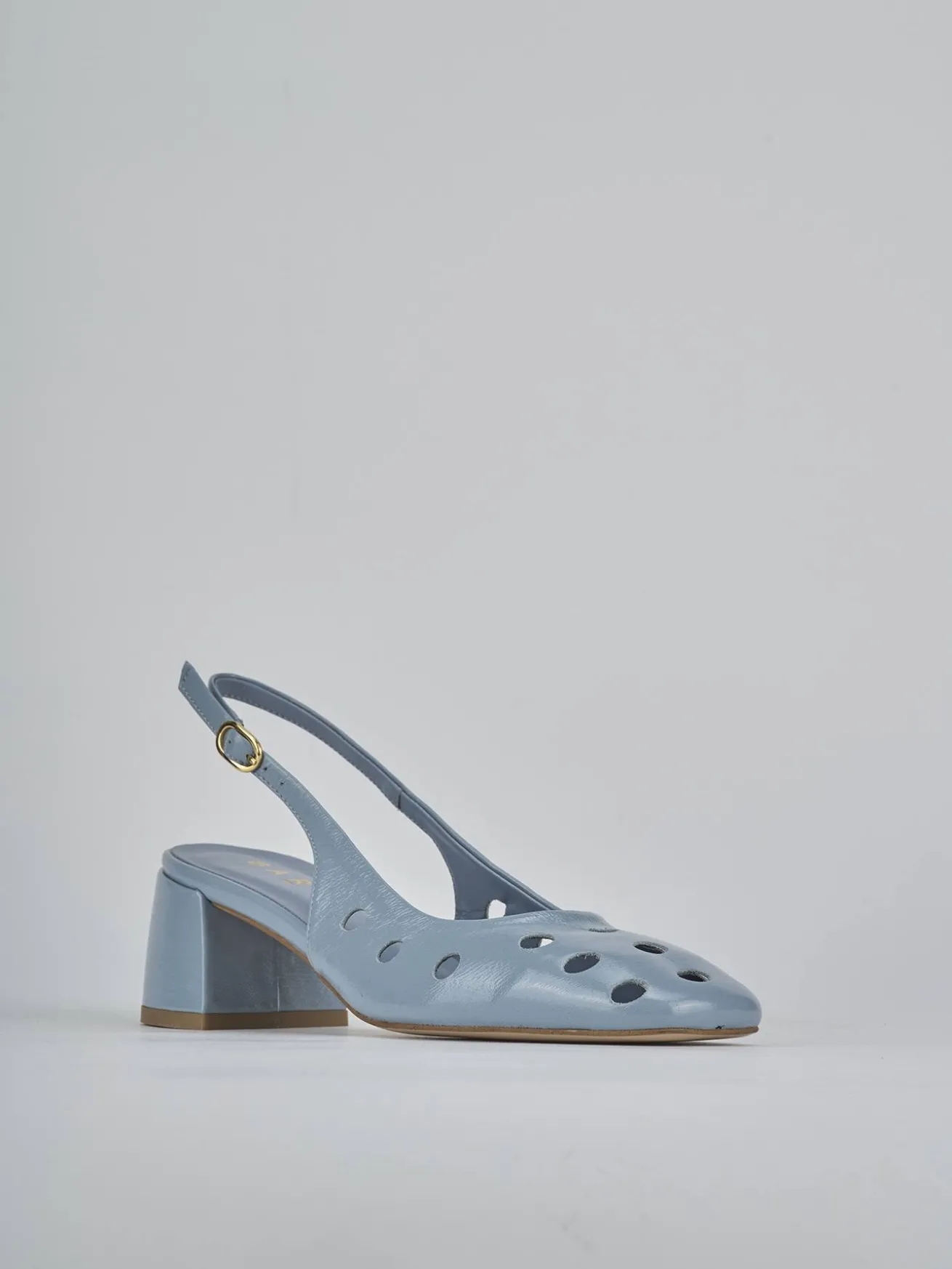 Slingback tacco 5cm vernice azzurro