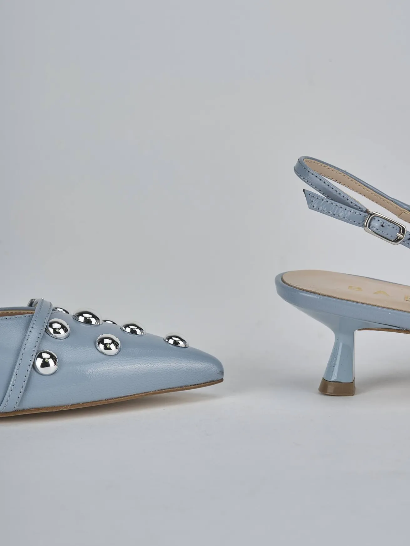 Slingback tacco 5cm vernice azzurro