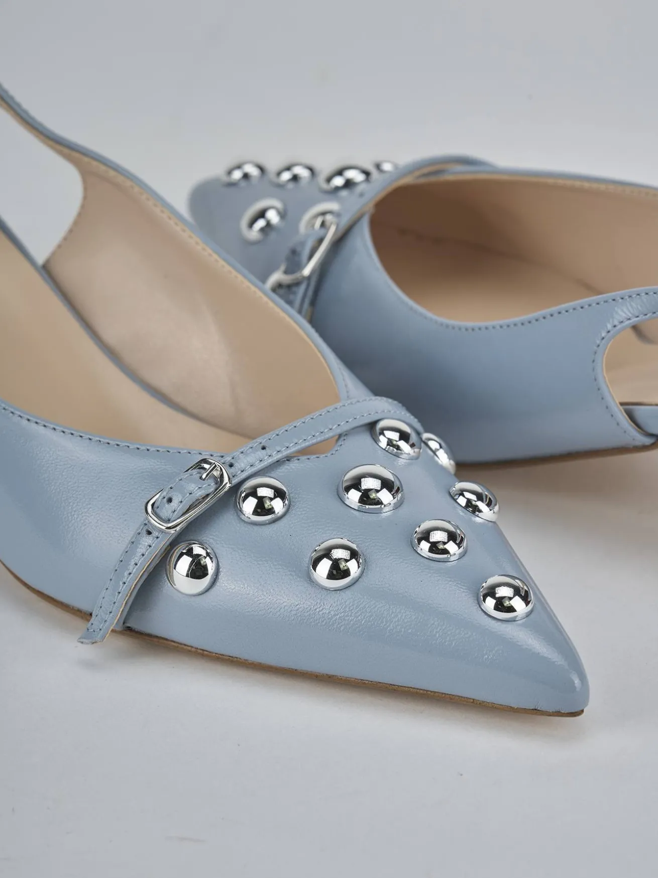 Slingback tacco 5cm vernice azzurro