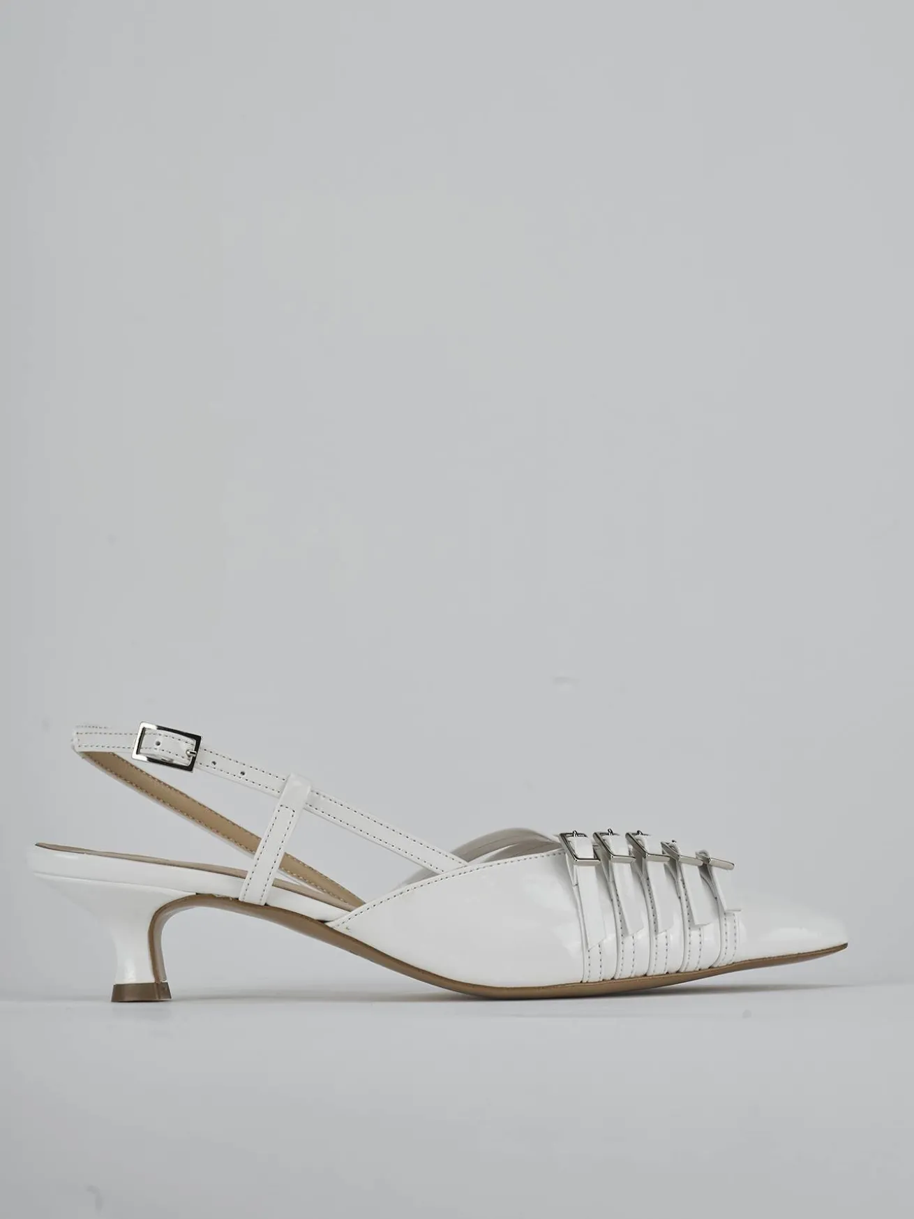 Slingback tacco 4cm vernice bianco