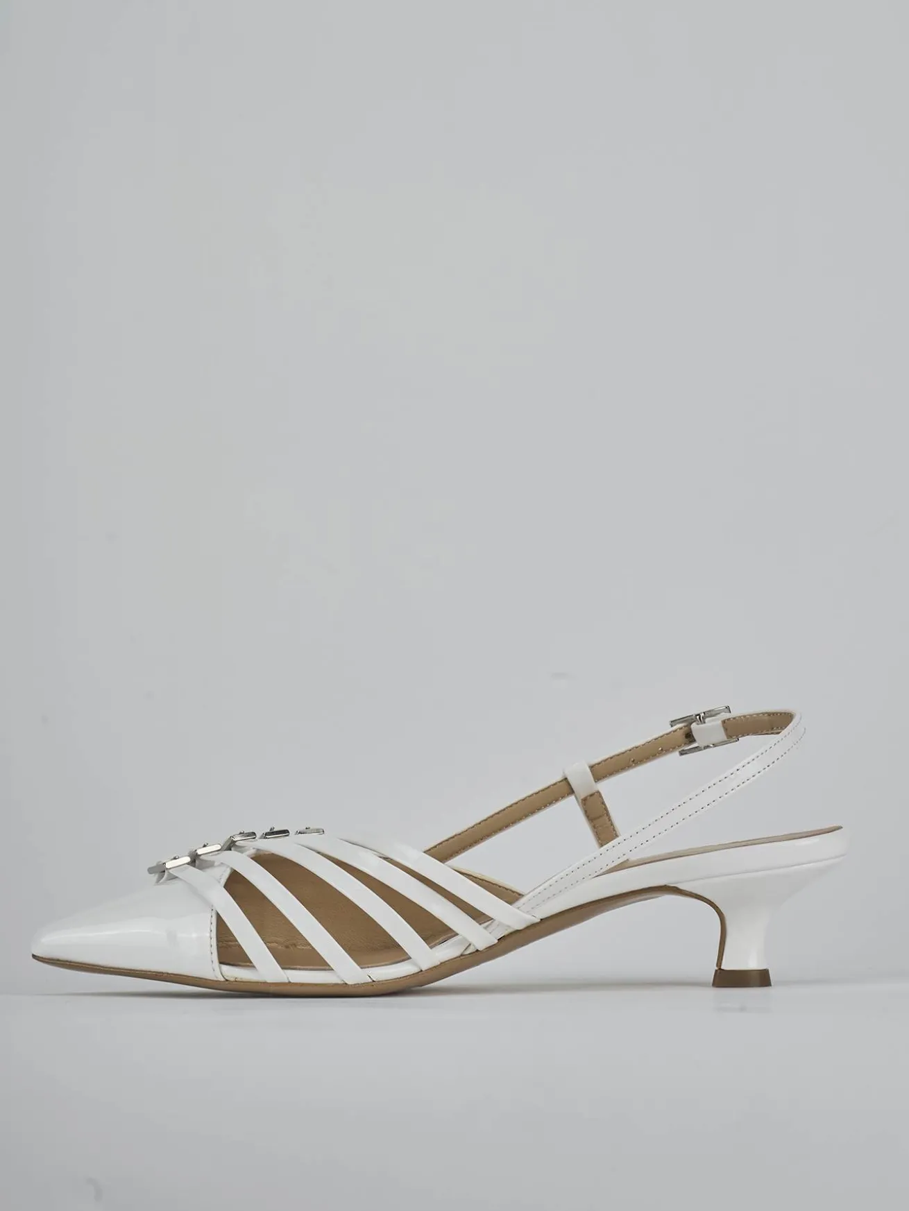 Slingback tacco 4cm vernice bianco
