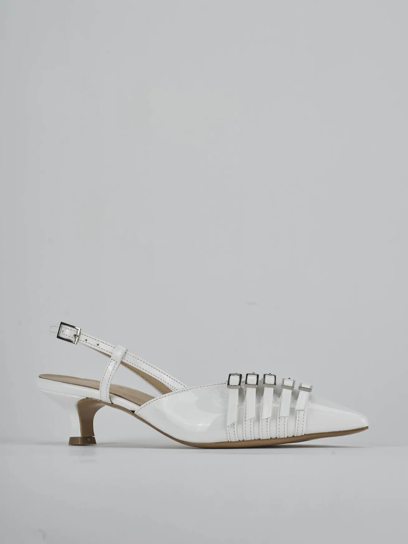 Slingback tacco 4cm vernice bianco