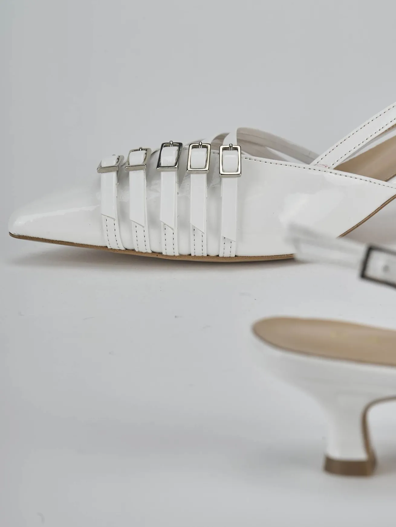 Slingback tacco 4cm vernice bianco