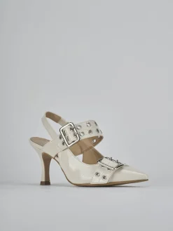 Slingback tacco 7cm vernice bianco