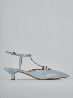 Slingback tacco 4cm vernice azzurro