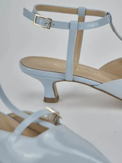 Slingback tacco 4cm vernice azzurro