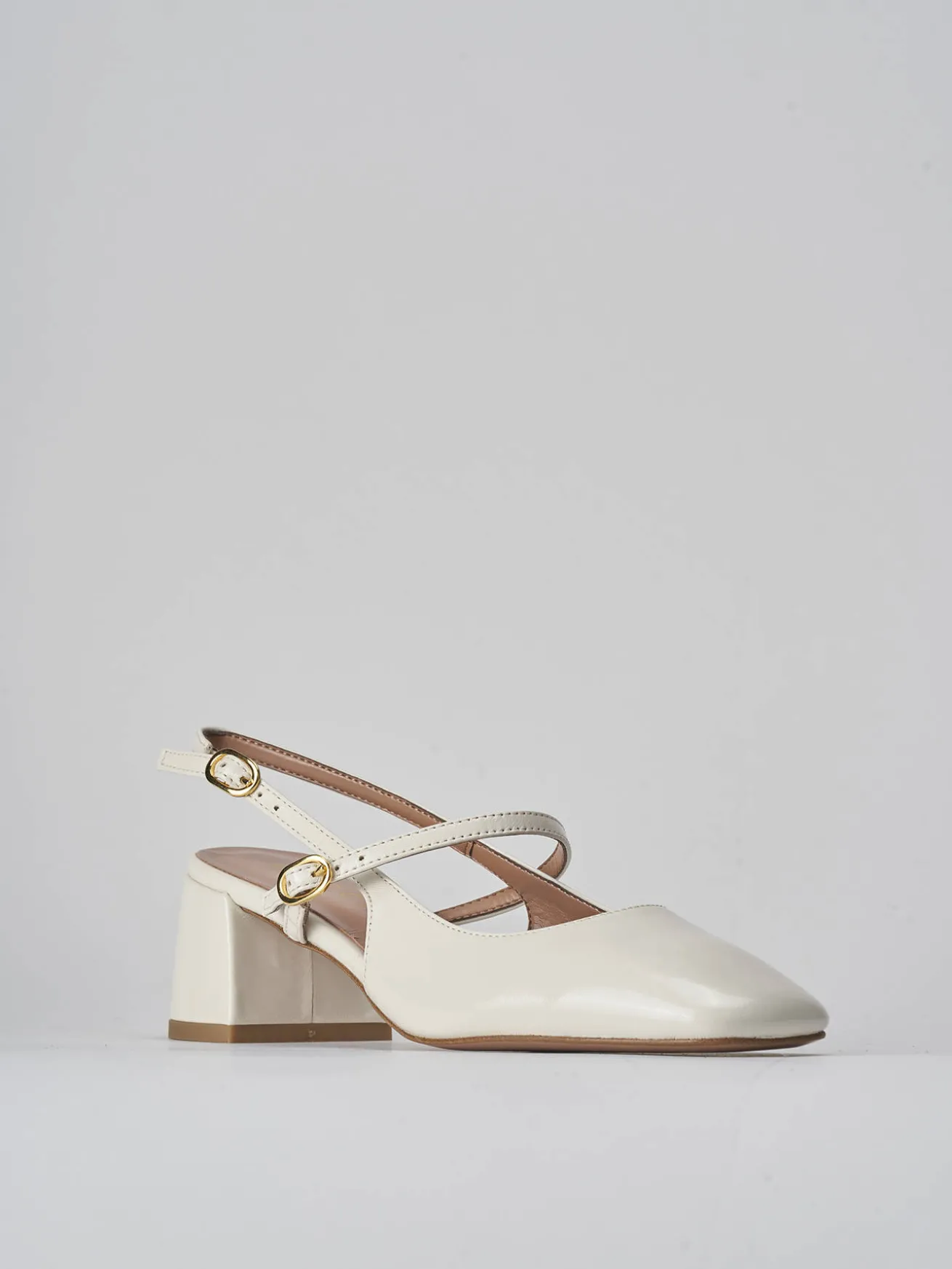 Slingback tacco 5cm vernice bianco