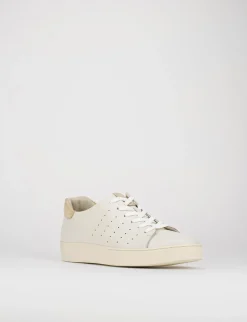 sneakers fondo gomma e soletto interno in vera pelle. tomaia in morbida pelle bianco