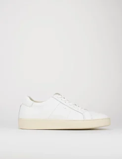 sneakers fondo gomma e soletto interno in vera pelle. tomaia in morbida pelle bianco