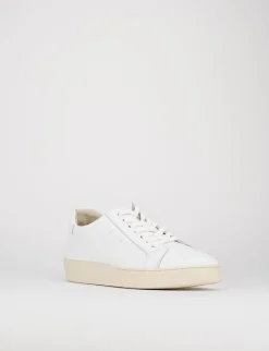 sneakers fondo gomma e soletto interno in vera pelle. tomaia in morbida pelle bianco