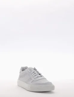 sneakers fondo in gomma e soletto interno in vera pelle. Tomaia in morbidissima pelle nappata intrecciata con particolarissima foratura su entrambi i lati bianco