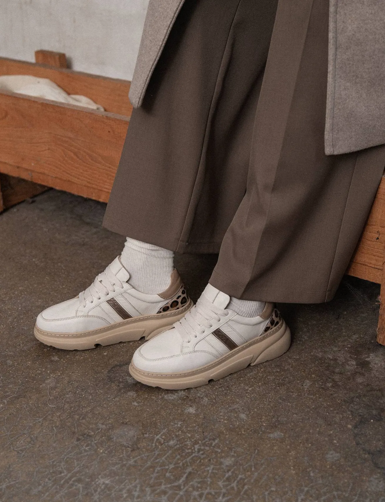 Sneakers pelle beige