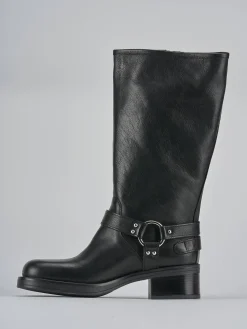 Stivale biker tacco 5 cm nero pelle