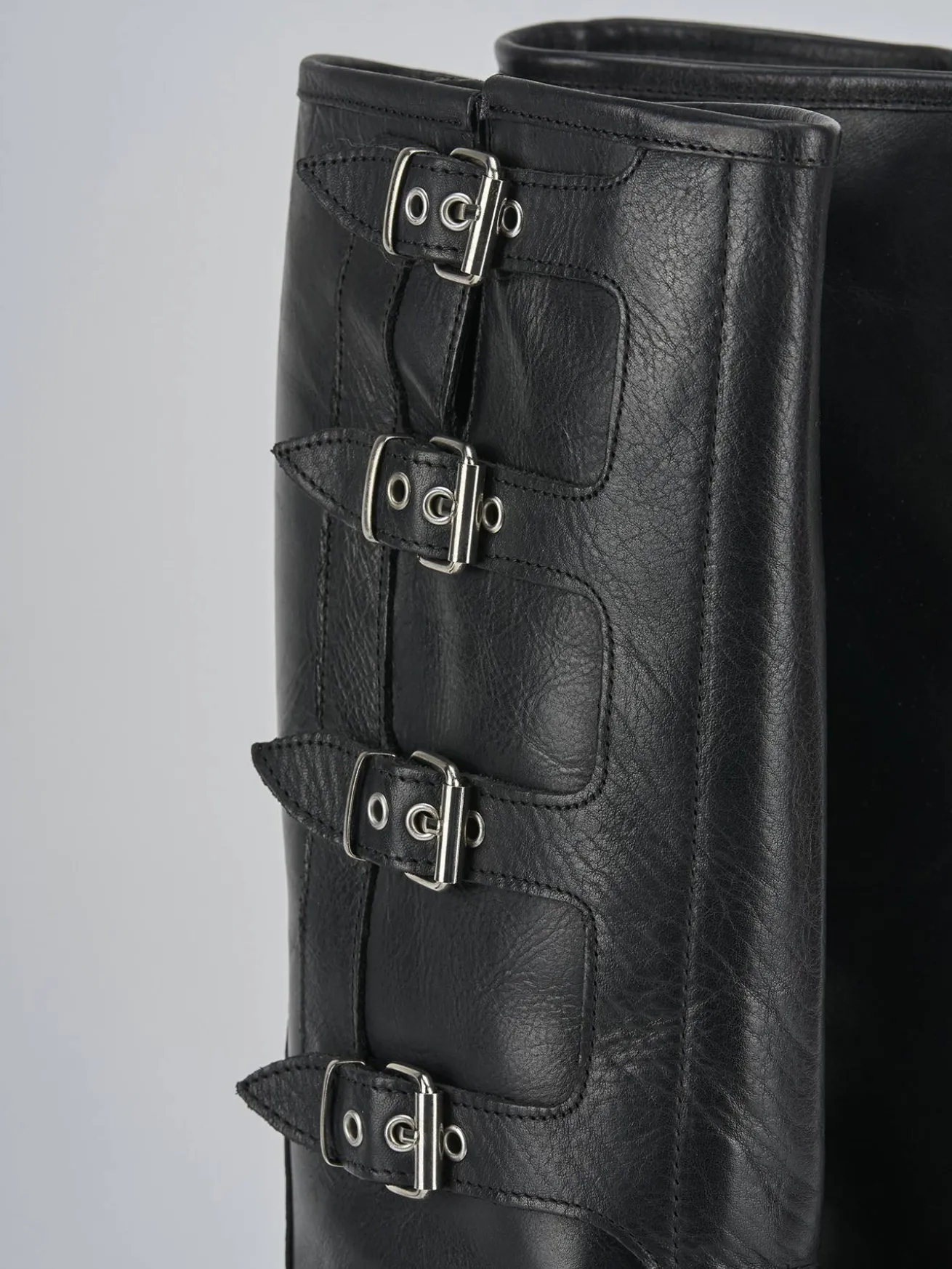 Stivale biker tacco 5 cm nero pelle