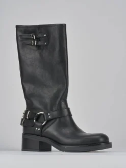 Stivale biker tacco 5 cm nero pelle