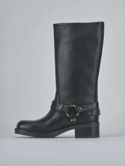 Stivale biker tacco 4 cm nero pelle