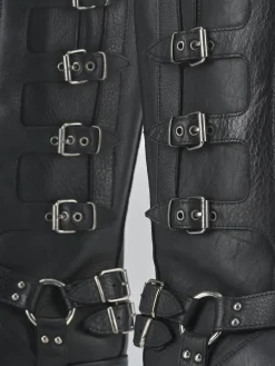 Stivale biker tacco 4 cm nero pelle