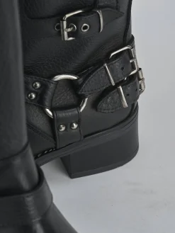 Stivale biker tacco 4 cm nero pelle