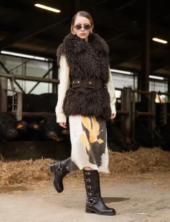 Stivale biker tacco 4 cm testa pelle