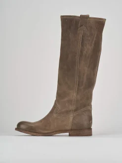 Stivale tacco 1 cm beige pelle