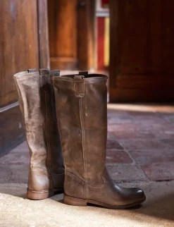 Stivale tacco 1 cm beige pelle