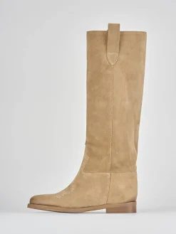 Stivale tacco 1 cm marrone camoscio