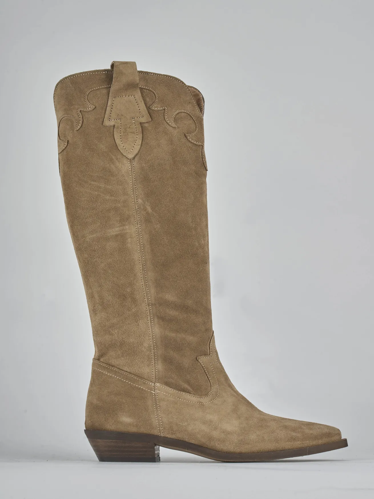 Stivale tacco 3 cm marrone camoscio