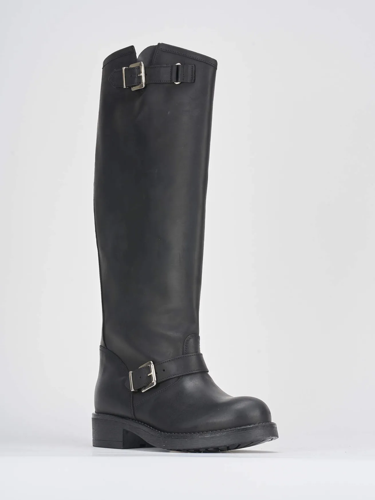 Stivale tacco 2 cm nero pelle