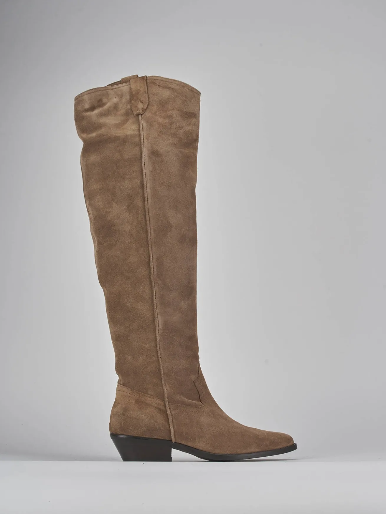 Stivale texano tacco 3 beige camoscio