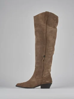 Stivale texano tacco 3 beige camoscio