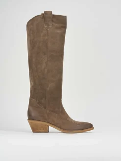 Stivale texano tacco 4 cm beige camoscio