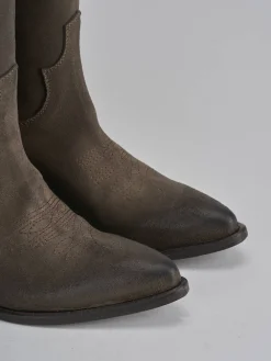 Stivale texano tacco 5 cm beige camoscio