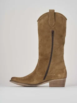 Stivale texano tacco 3 cm beige camoscio