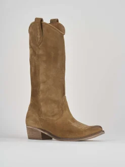 Stivale texano tacco 3 cm beige camoscio
