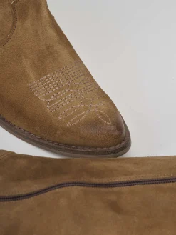 Stivale texano tacco 3 cm beige camoscio