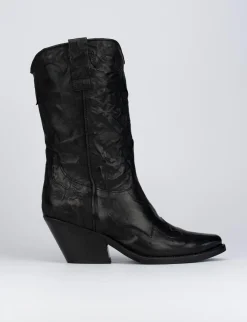 Stivale texano tacco 5 cm nero pelle