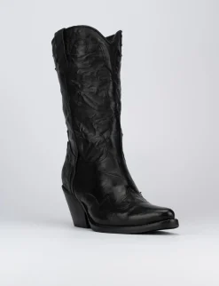 Stivale texano tacco 5 cm nero pelle