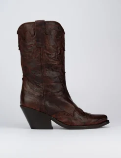 Stivale texano tacco 5 cm marrone pelle