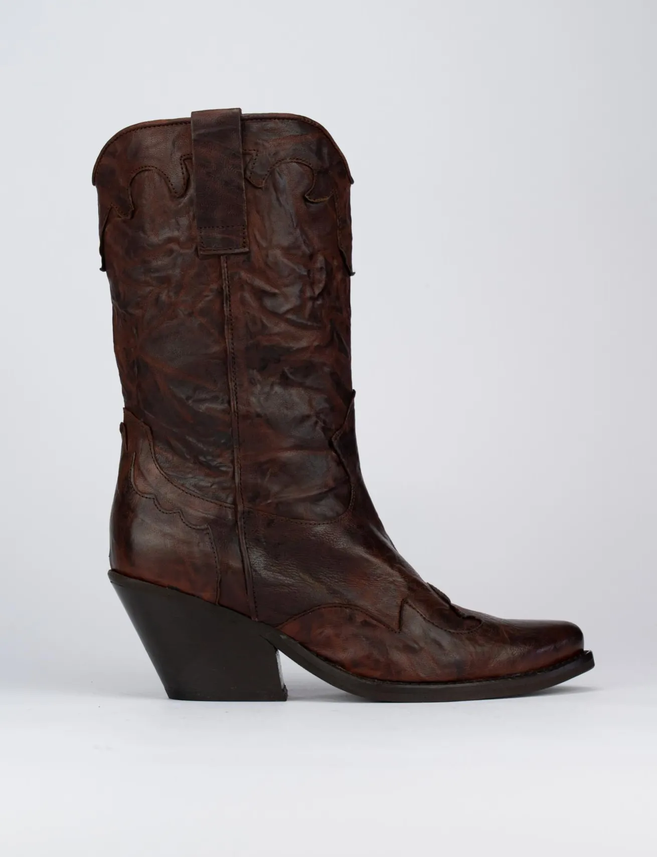 Stivale texano tacco 5 cm marrone pelle