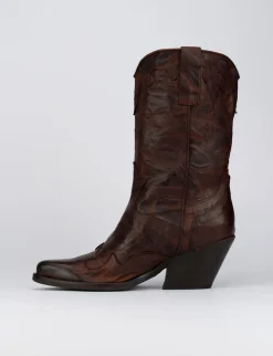 Stivale texano tacco 5 cm marrone pelle