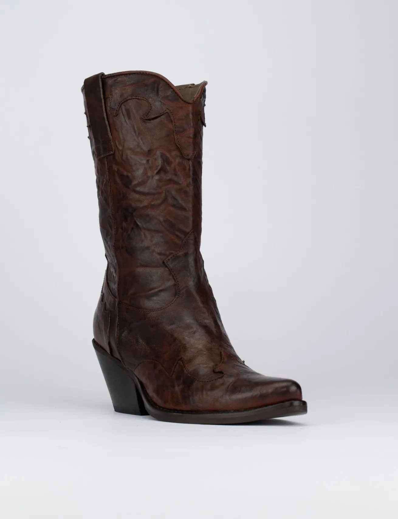 Stivale texano tacco 5 cm marrone pelle