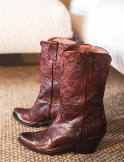 Stivale texano tacco 5 cm marrone pelle