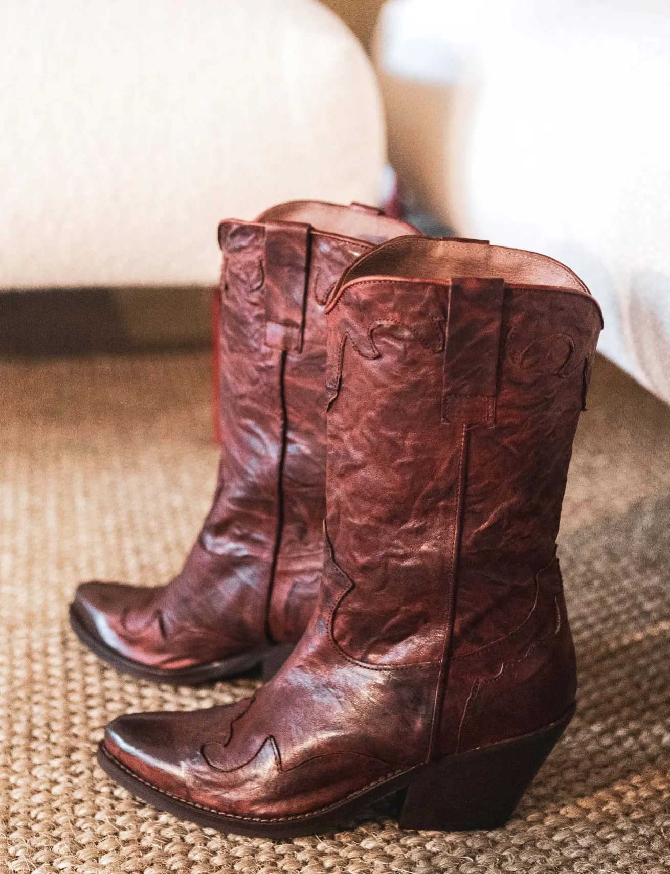 Stivale texano tacco 5 cm marrone pelle